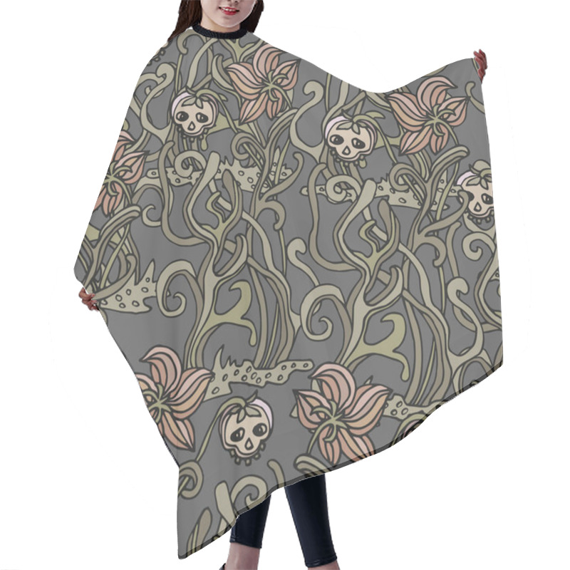 Personality  Seamless Background For Halloween With Perepletjonnymi Plants And Skulls Hair Cutting Cape