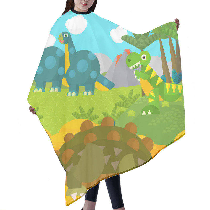 Personality  Cartoon Happy Dinosaur Near Some River And Volcano - Illustration For Children Hair Cutting Cape