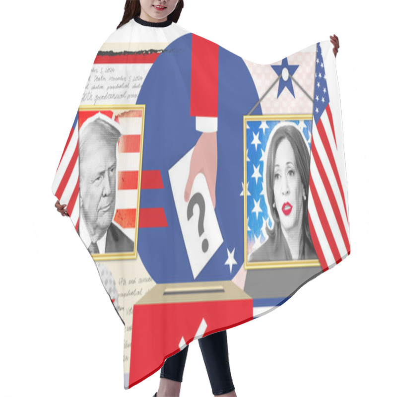 Personality  Portrait Of Donald Trump And Kamala Harris. Collage Illustrative Photography For The 2024 United States Presidential Election Hair Cutting Cape