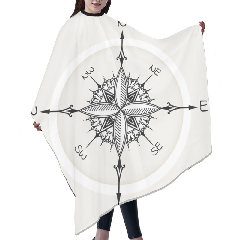 Personality  Graphic Wind Rose Compass Drawn With Floral Elements Hair Cutting Cape