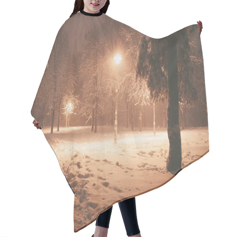 Personality  Night Winter Landscape. Snowy Alley Of City Illuminated Park Hair Cutting Cape