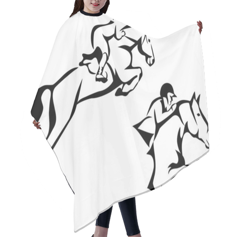 Personality  Horse Jumping - Stylized Black And White Vector Illustration Hair Cutting Cape