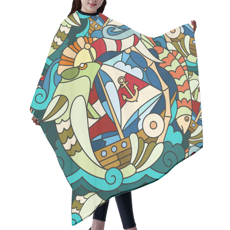 Personality  Fish, Fishing And Elements Of Sea Landscape Hair Cutting Cape