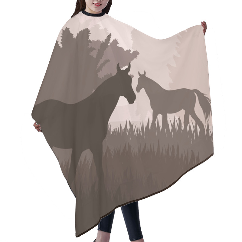 Personality  Horses In Field Vector Background Hair Cutting Cape