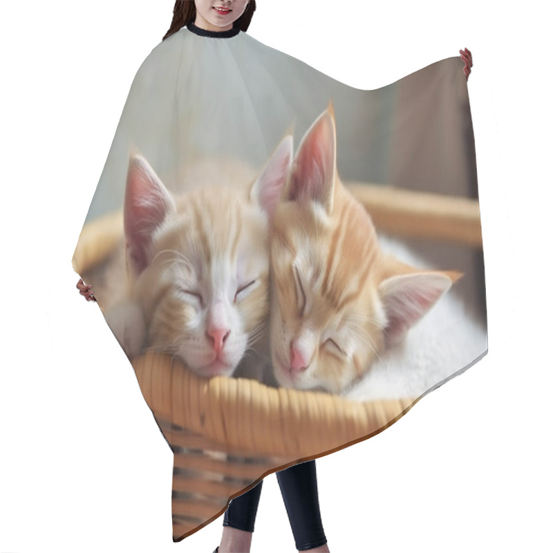 Personality  Two Red Kittens Gently Sleep In A Basket On A Pillow. High Quality Photo Hair Cutting Cape