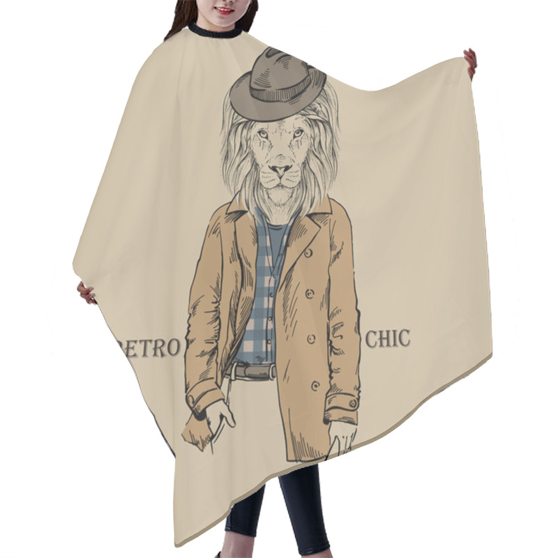 Personality  Hand Drawn Lion, Retro Style, City Style, Hipster Look Hair Cutting Cape