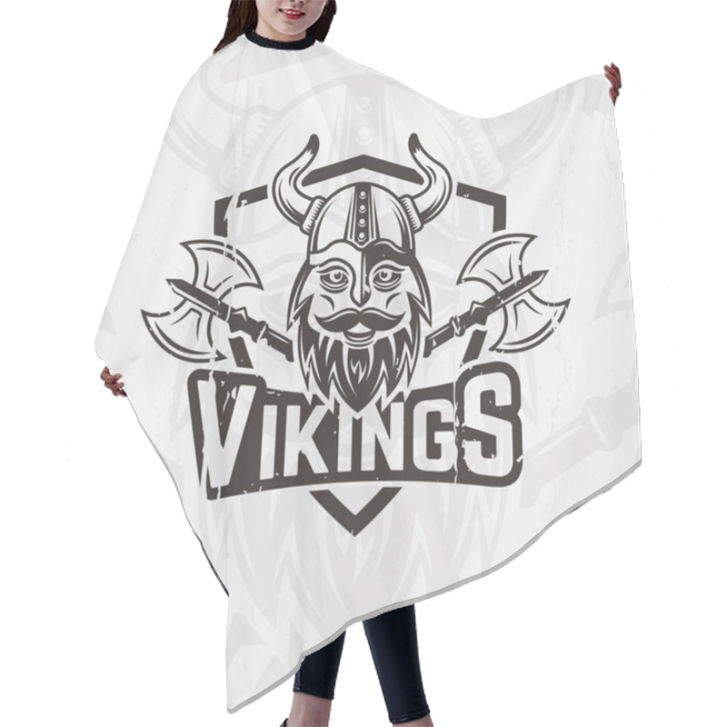 Personality  Viking In Horned Helmet Sport Team Vector Emblem Hair Cutting Cape