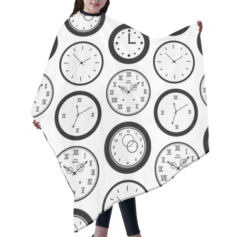 Personality  Seamless Pattern Texture With Contours Of Round Clocks. Time Outline Background Hair Cutting Cape