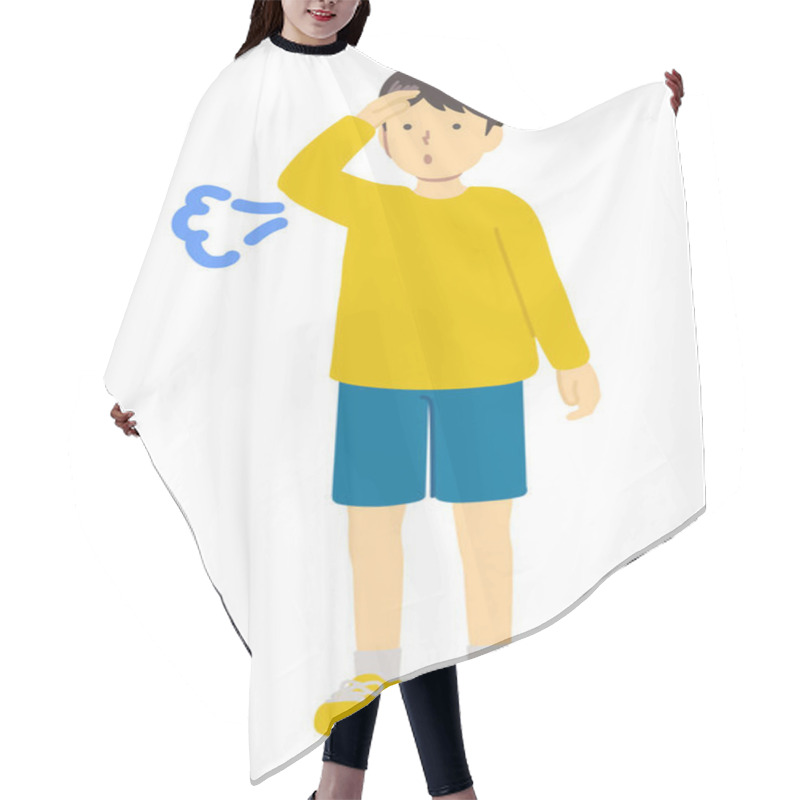 Personality  Illustration Of A Relieved Boy Hair Cutting Cape