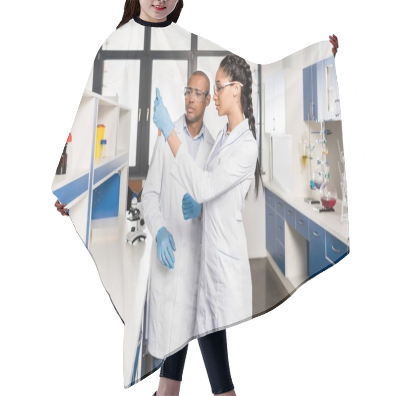 Personality  Scientists Analyzing Test Tubes In Laboratory  Hair Cutting Cape