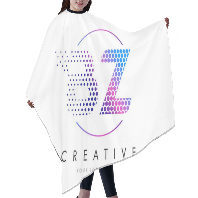 Personality  BZ B Z Pink Magenta Dotted Bubble Letter Logo Design Vector Hair Cutting Cape