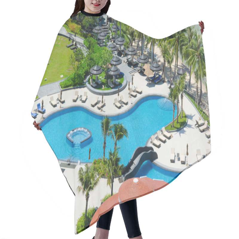 Personality  Top View Of Swimming Pools At Tropical Beach In Luxury Hotel Hair Cutting Cape