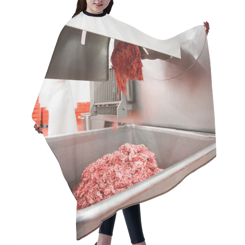 Personality  Raw Meat Minced In An Industrial Process, Stored In A Stainless Steel Crate At A Meat Processing Factory. Hair Cutting Cape