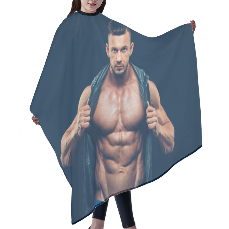 Personality  Strong Athletic Man On Black Background Hair Cutting Cape