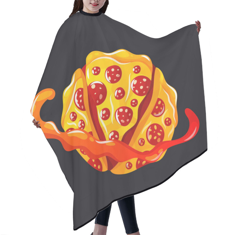 Personality  Bright Vector Design Of A Round Planet Made Of Cheese Pizza With Vibrant Pepperoni And Swirling Red Sauce, Perfect For Creative Food, Space, Or Fantasy-themed Graphic Designs. Vector Illustration.  Hair Cutting Cape