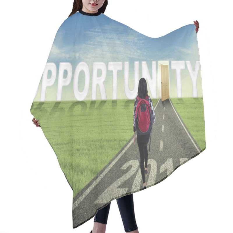 Personality  College Student Walking Toward Opportunity Door Hair Cutting Cape