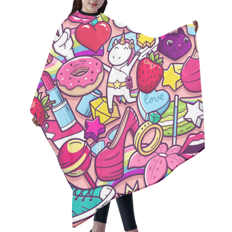 Personality  Graffiti Seamless Pattern With Girlish Doodles Hair Cutting Cape