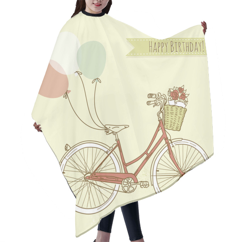 Personality  Birthday Card. Bicycle With Balloons Hair Cutting Cape