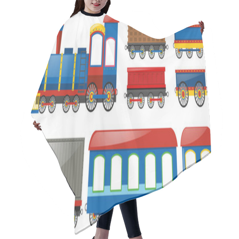 Personality  Train And Carraige Carts On White Hair Cutting Cape