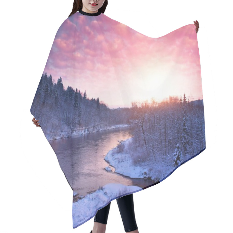 Personality  Beautiful River In Winter Landscape Hair Cutting Cape