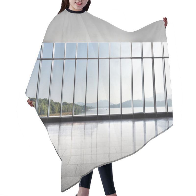 Personality  Empty Office And Beautiful Lake In Blue Sunny Sky Hair Cutting Cape