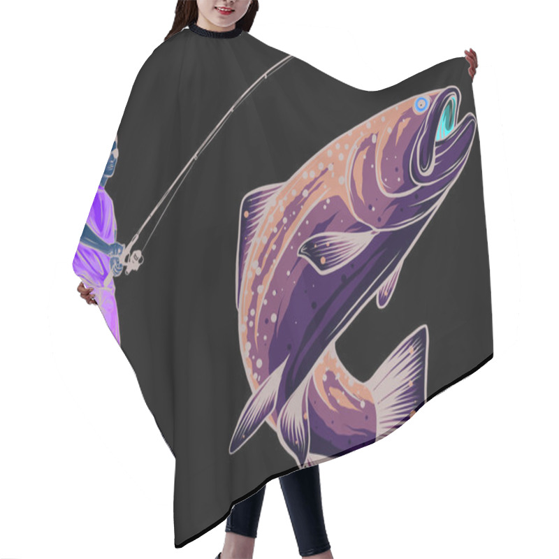 Personality  Fishing Design For Vector. A Fisherman Catches A Boat On A Wave. Hair Cutting Cape