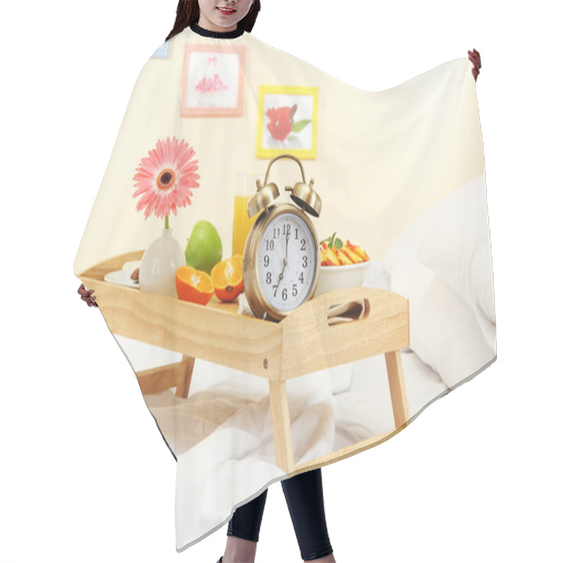 Personality  Wooden Tray With Light Breakfast On Bed Hair Cutting Cape