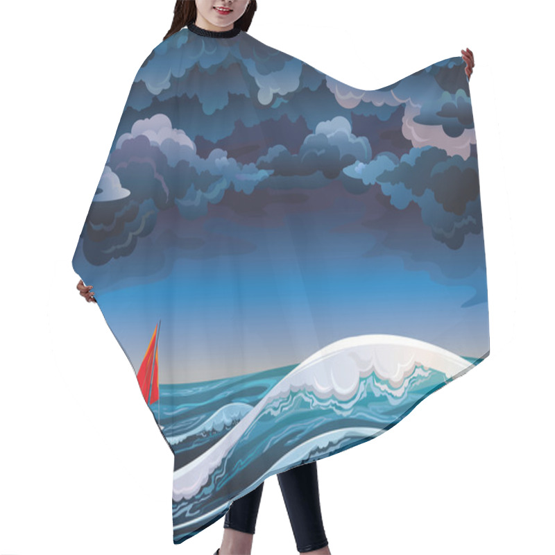 Personality  Red Sailboat And Stormy Sky Hair Cutting Cape