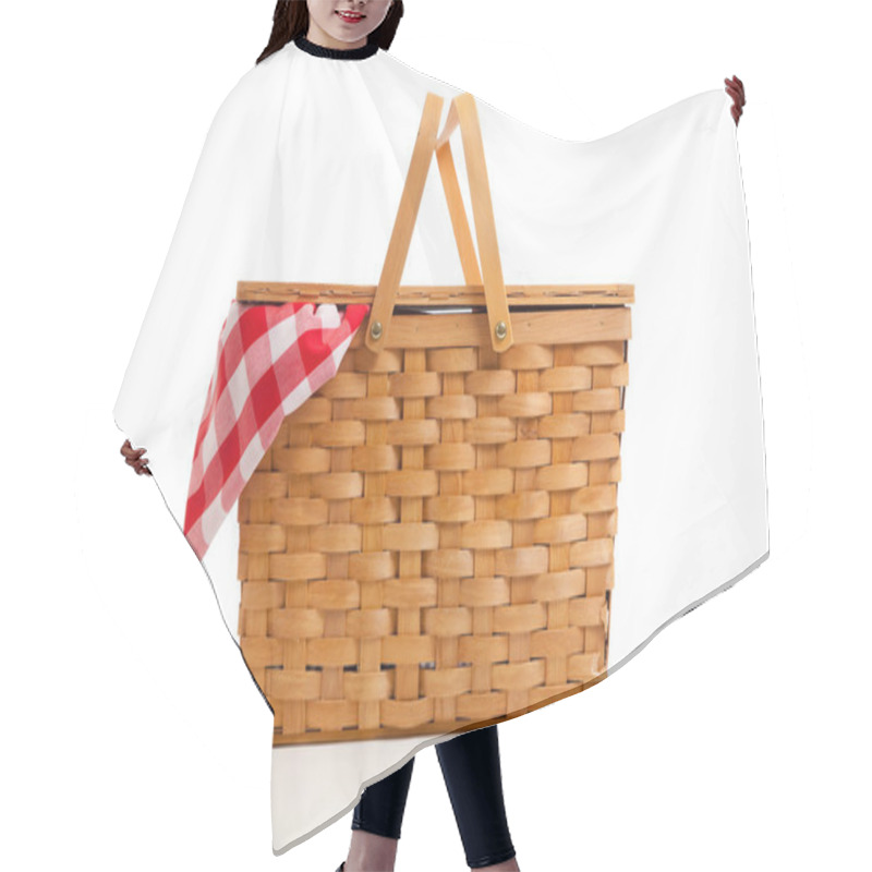 Personality  Wicker Picnic Basket With Gingham Cloth Hair Cutting Cape