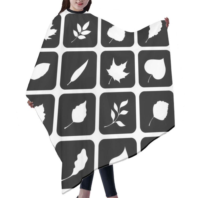 Personality  Set Of Square Icons With  Leaves. Hair Cutting Cape