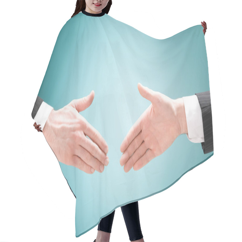 Personality  Businessman Positive Deal With Handshake Isolated On Blue Hair Cutting Cape