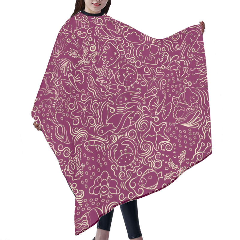 Personality  Red Sea Seamless Pattern Of Marine Dwellers. Hair Cutting Cape