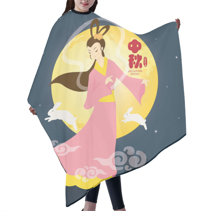 Personality  Mid-autumn Festival Illustration Of Chang'e (moon Goddess) And Bunny With Full Moon. Caption: Mid-autumn Festival, 15th August Hair Cutting Cape