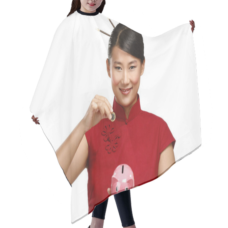 Personality  Traditional Asian Woman Save A Coin In A Piggybank Hair Cutting Cape