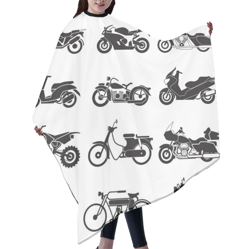 Personality  Motorcycle Icons Set  Vector Illustration  Hair Cutting Cape