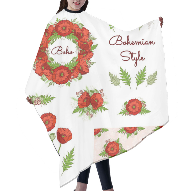 Personality  Bohemian Style Collection With Poppies. Hair Cutting Cape