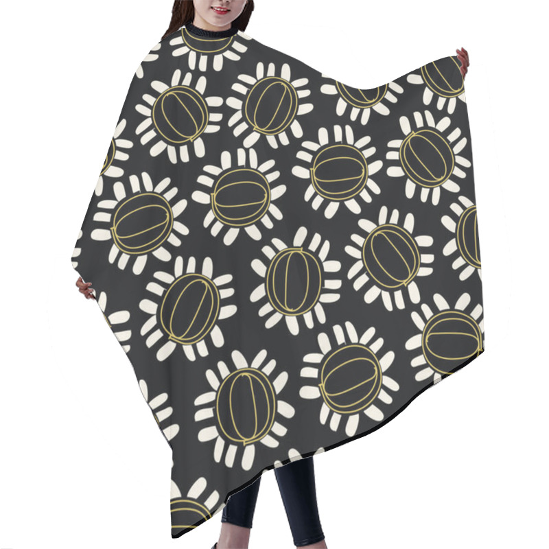 Personality  Dark With Cream, Yellow Whimsical Flowers Seamless Pattern Background Design. Hair Cutting Cape