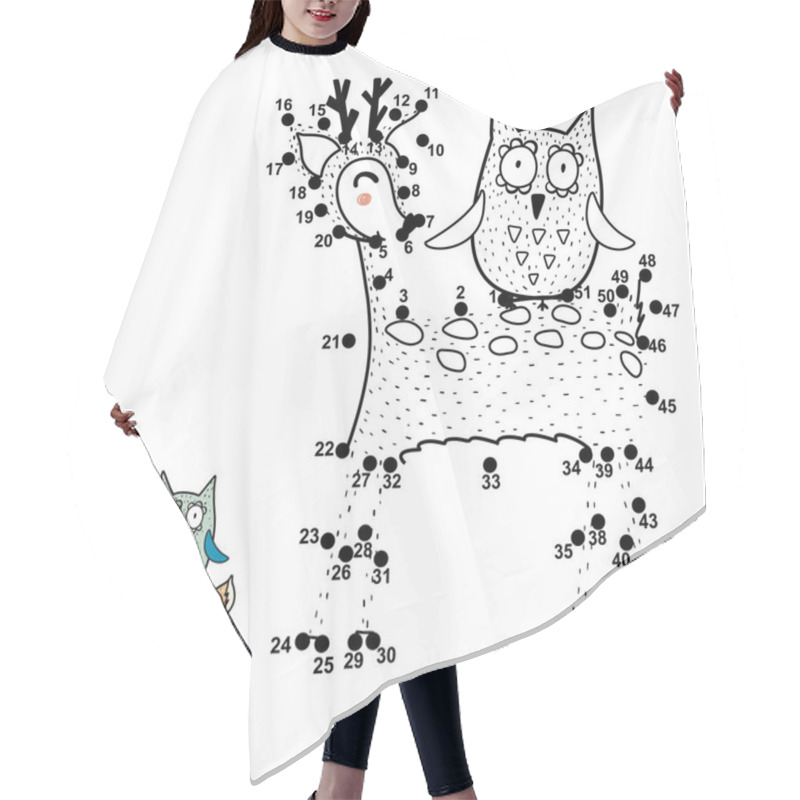 Personality  Dot To Dot Game For Kids. Connect The Digits And Draw Funny Deer And Owl Hair Cutting Cape