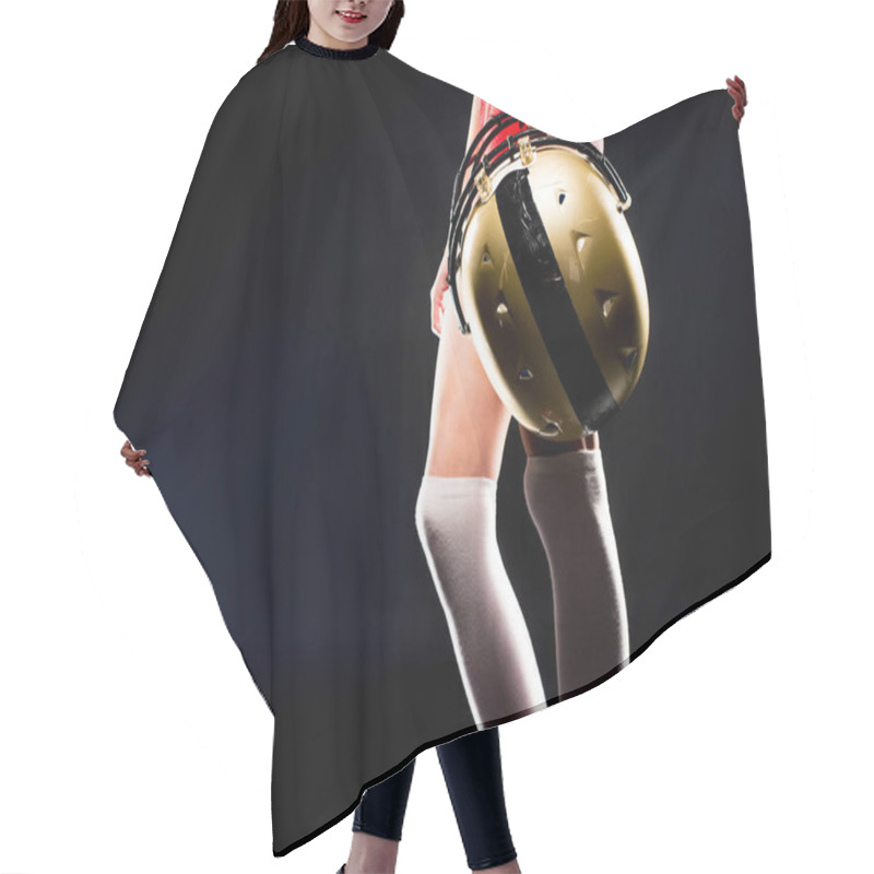 Personality  Female Football Player Holding Helmet Hair Cutting Cape