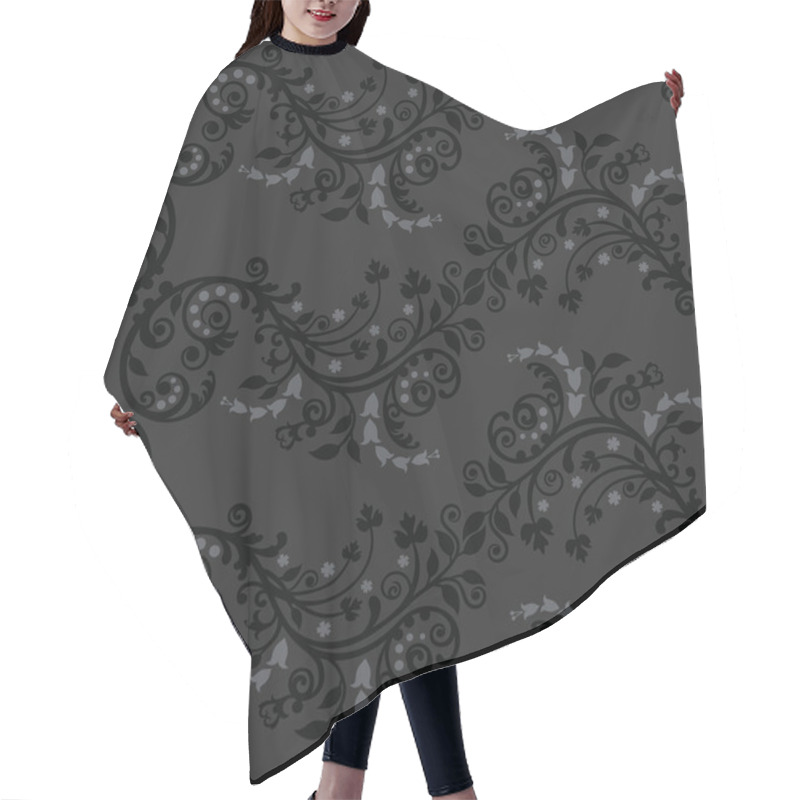 Personality  Seamless Black And Silver Foliage Pattern Hair Cutting Cape