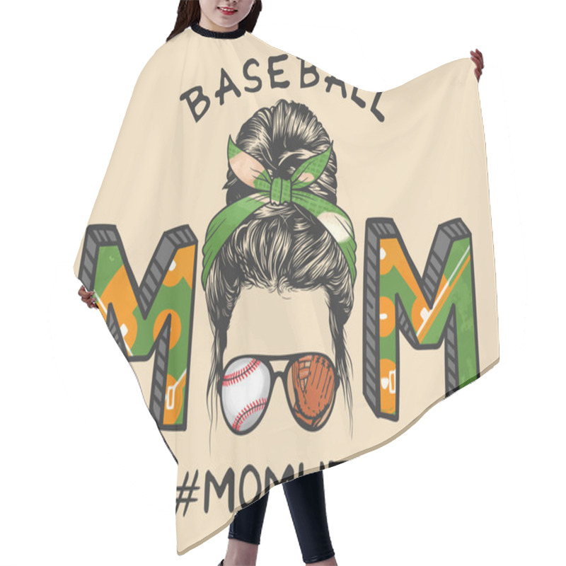 Personality  Mom Life With Messy Bun Hairstyle With Baseballs Headband And Glasses, Hand Drawn Vector Illustration Hair Cutting Cape