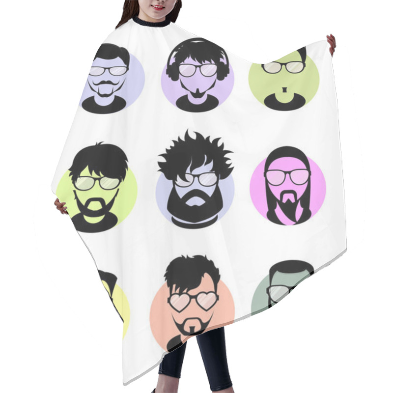 Personality  Set Avatars Profile Flat Icons, Different Characters. Trendy Beards, Glasses. Hair Cutting Cape