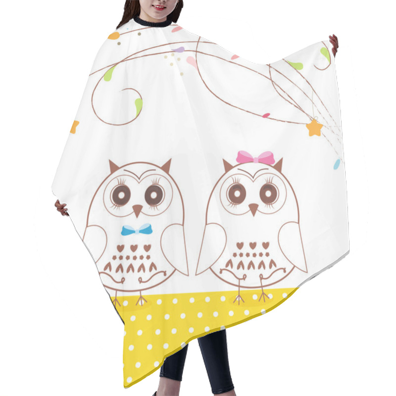 Personality  Newborn Twins Baby With Owl Baby Shower Greeting Card Vector Hair Cutting Cape