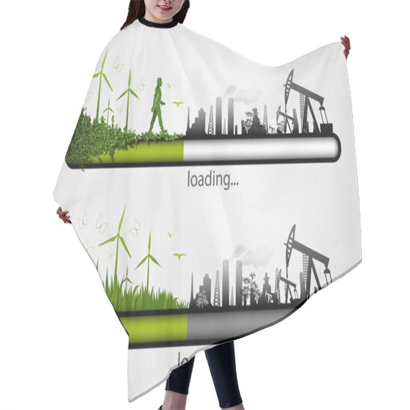 Personality  Loading Bar With The Loading Of Green. Concept Of Ecology Hair Cutting Cape