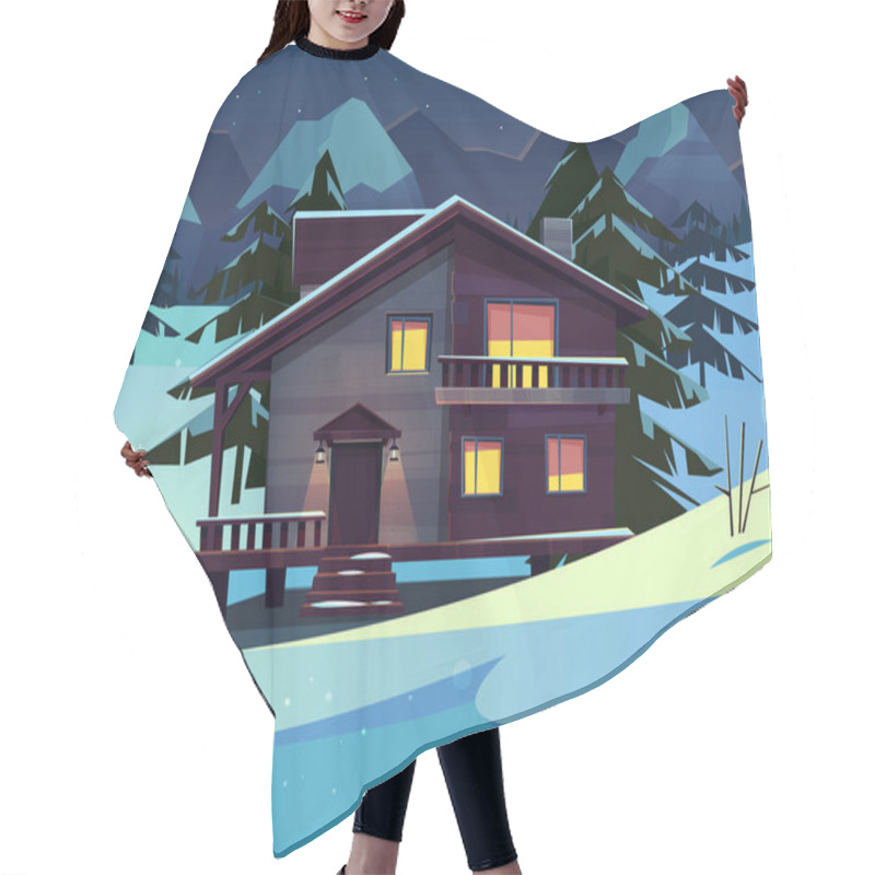 Personality  Vector Cartoon Luxury Hotel, Chalet At Night Hair Cutting Cape