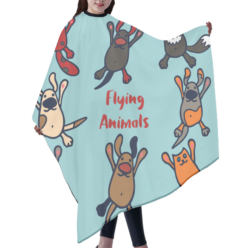 Personality  Set Of 8 Funny Flying Animals. Hair Cutting Cape