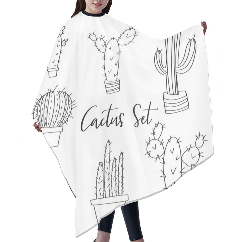 Personality  Cactus Succulents Vector Hand Drawn Doodles Hair Cutting Cape