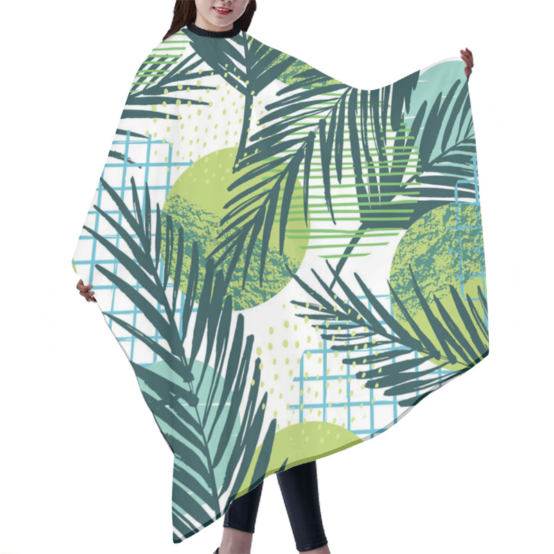 Personality  Trendy Seamless Exotic Pattern With Palm And Geometric Elements. Hair Cutting Cape