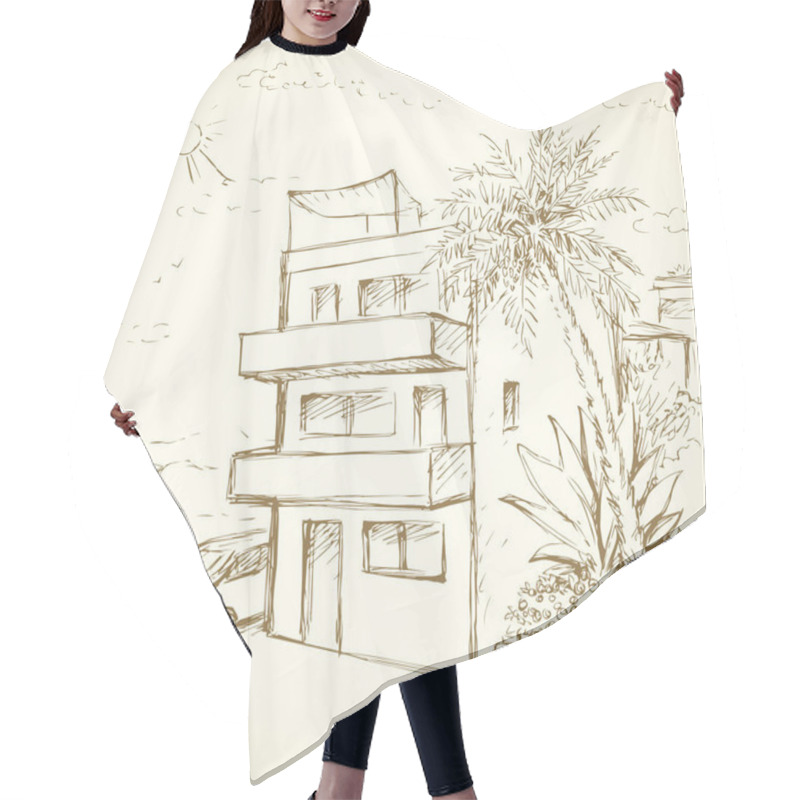 Personality  Vector Illustration. East House Patio Hair Cutting Cape