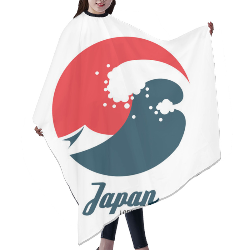 Personality  Ocean Waves In Red Circle. Japanese Icon Design. Hair Cutting Cape